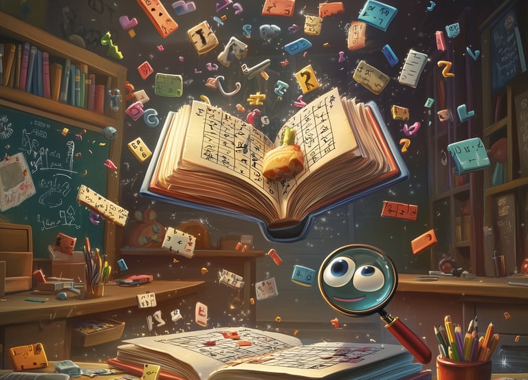 a floating book and a magnifying glass