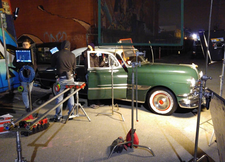 Movie production with an old car