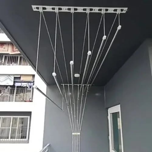 Ceiling-mounted balcony cloth hanger with stainless steel metal wheels