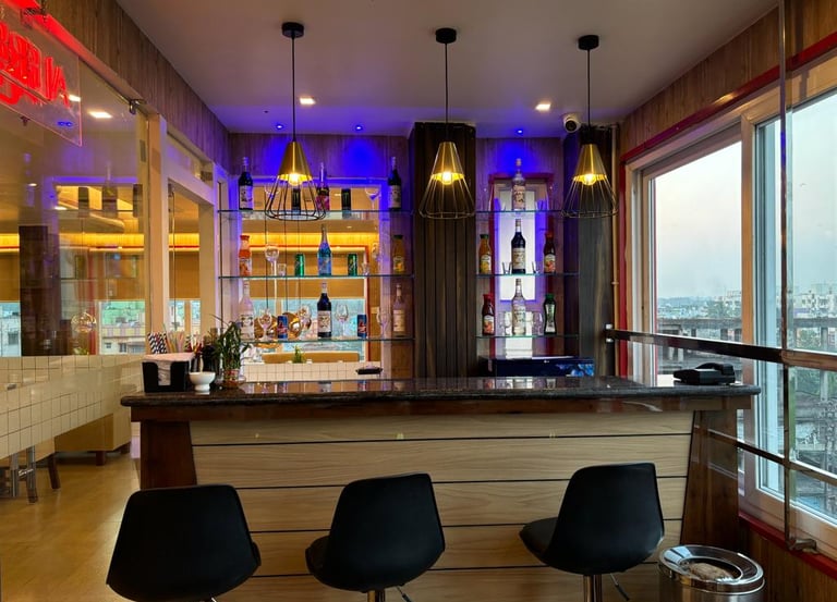Bar counter with vibrant lighting interior design