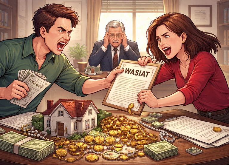 Parents fighting over child custody in a court room with a judge and Indonesian legal documents.