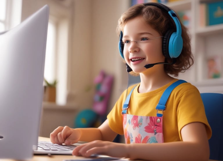 a young girl wearing headphones and a headset