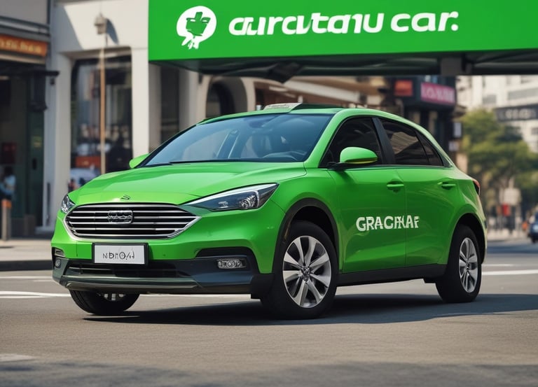A red city bus is driving down a suburban street with a sign displaying 'We're hiring' on the front. The street is lined with trees on one side and a sidewalk on the other. A traffic sign is visible, and another vehicle follows the bus.