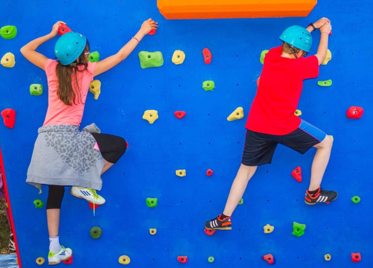 Niños en un rocódromo escalando