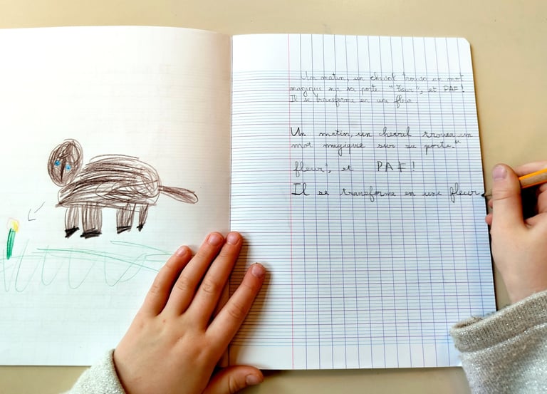 Histoire inventée par une enfant lors d'une animation d'ateliers d'écriture avec Mily's Writing