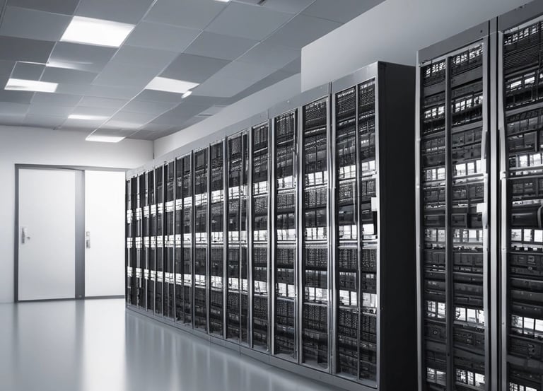 A modern office environment showcasing data storage and printing solutions.