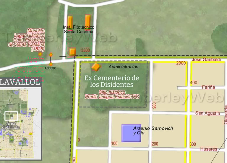 Mapa del Cementerio de Disidentes de Llavallol