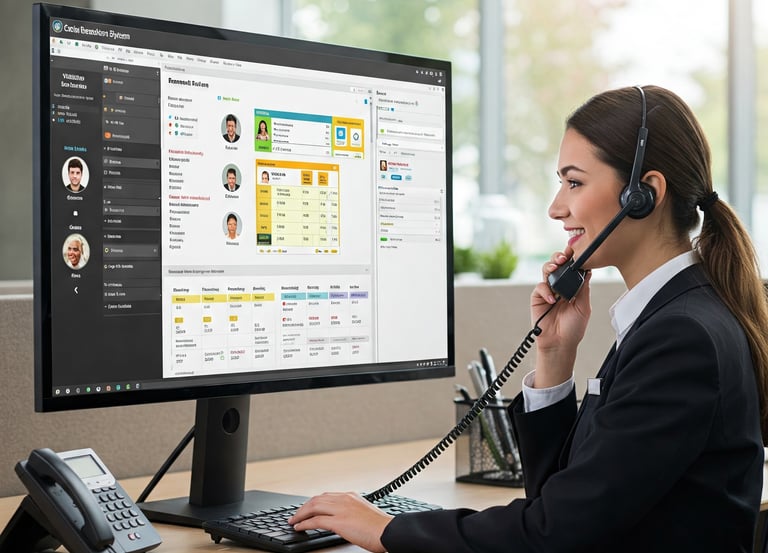 Sistema central de reservas en pantalla de monitor mostrando reservas de teléfono, web y agencias online como Booking.com.