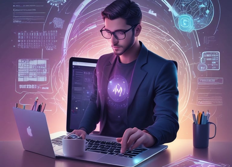 "Imagen generada por IA estilo creativo: robot escribiendo en un teclado"