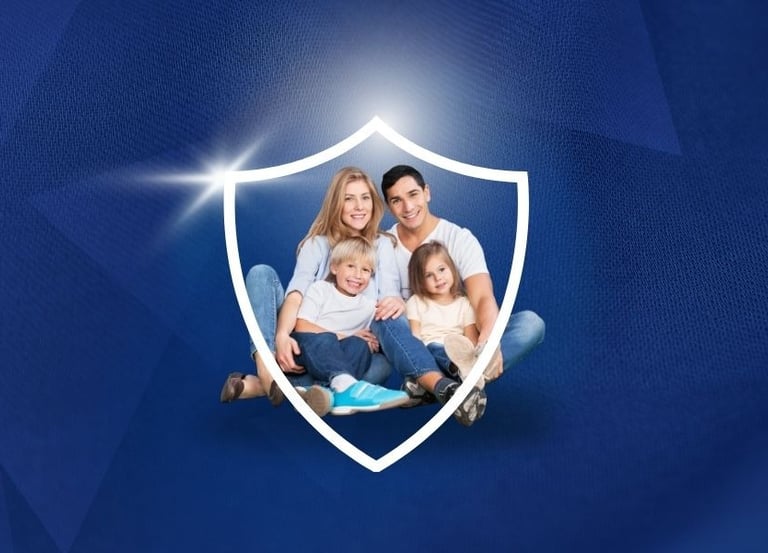 a family with a child and a baby in a shield shield