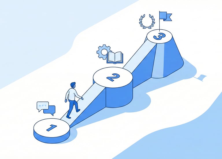 Parcours formation en 3 étapes - diagnostic, apprentissage et autonomie