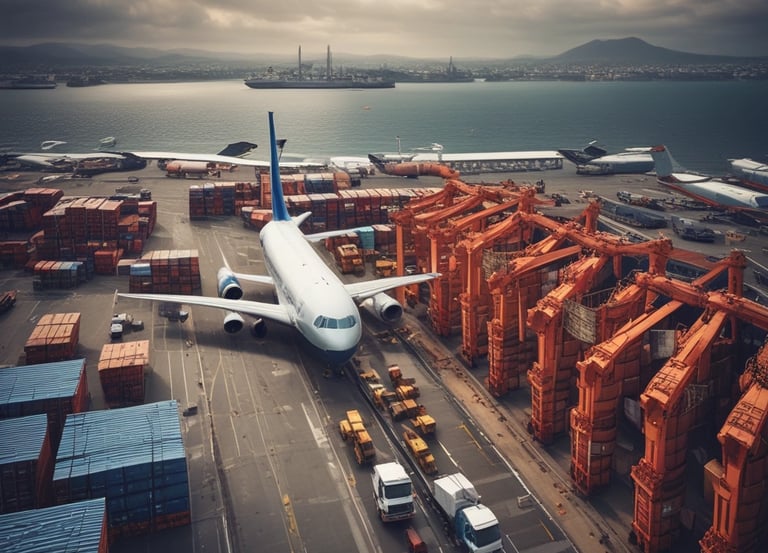 red and blue cargo containers