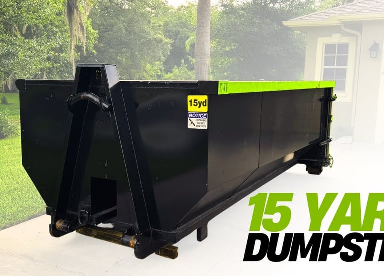 a black dumpster with the words 15 yard yard dumpster