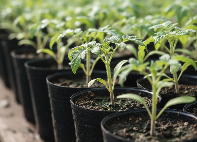 a row of potted plants in a row