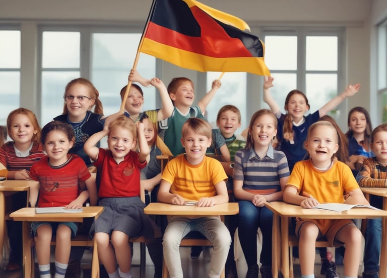 A classroom setting with students learning German online.