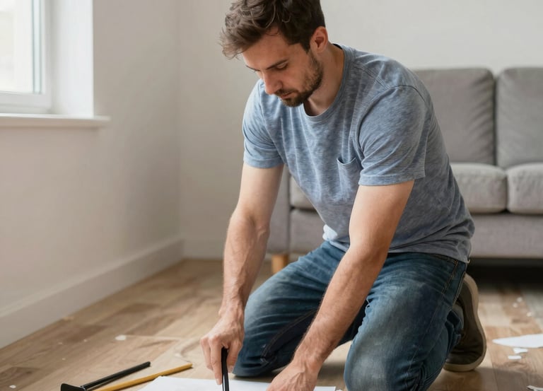A friendly handyman fixing a door lock in a bright, modern Melbourne home.