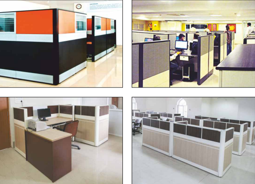 Modern office cubicle workstations and modular partition systems for productive workspaces.