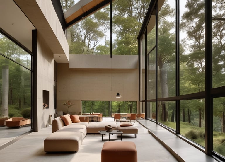 A modern sustainable house nestled in a lush Colombian mountain landscape.