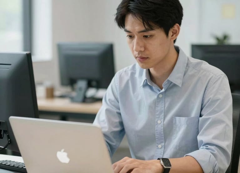 A modern office team collaborating over digital devices with green accents in the background.