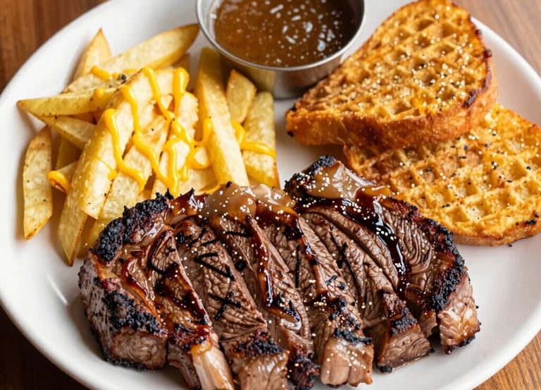 A beautifully plated gourmet dinner featuring vibrant seasonal vegetables and a perfectly cooked protein.