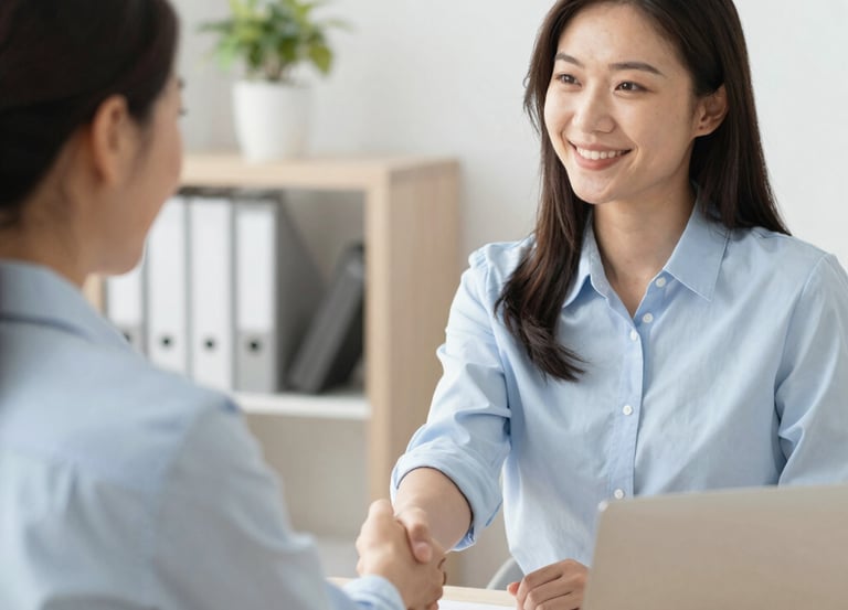 A friendly meeting between client and web designer discussing project details.