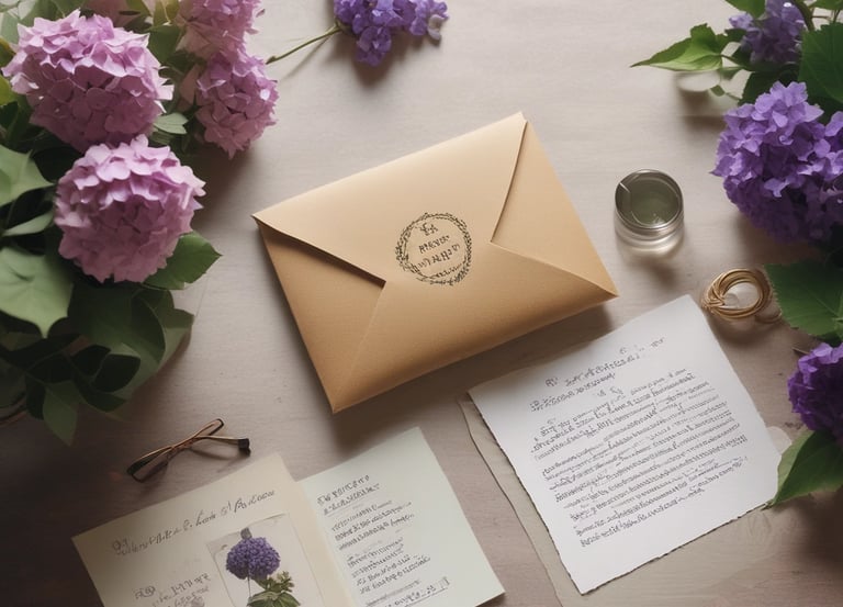A soft, cozy envelope resting atop a simple wooden table bathed in gentle natural light.