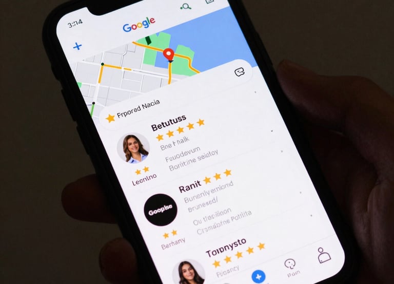 A clean, modern illustration showing automated review notifications on a smartphone screen.