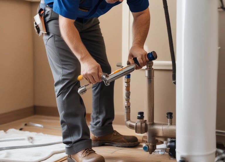 A skilled plumber fixing a faucet in a cozy Gates Mills kitchen.
