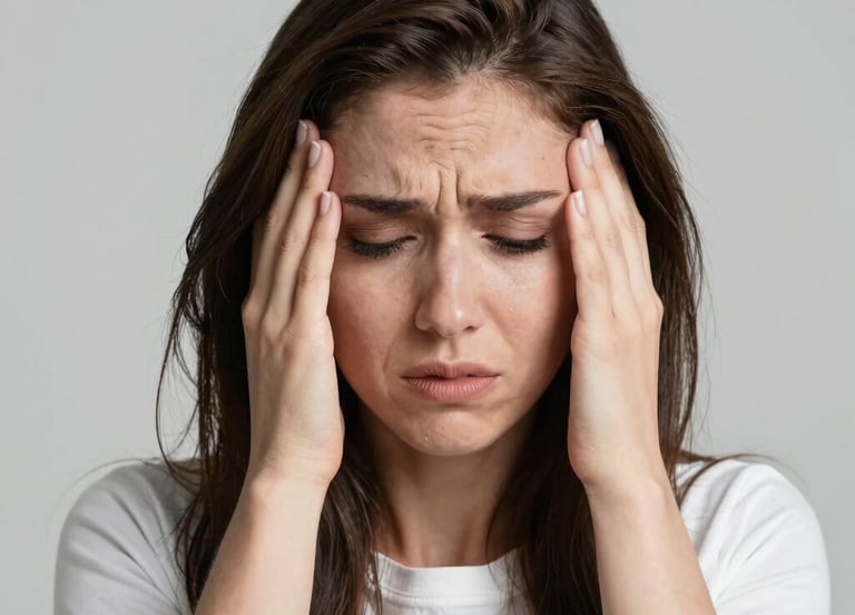 Illustration of three simple steps with soft lavender tones and rounded shapes, showing a woman progressing gently through her self-care journey.