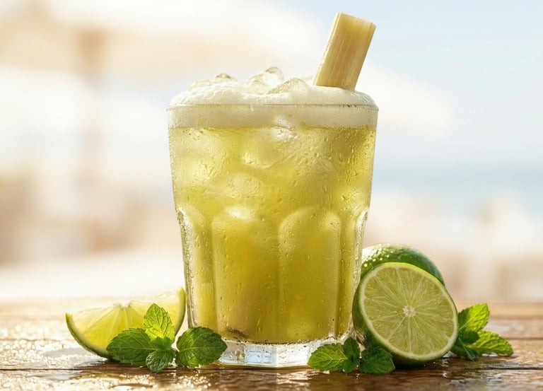 bicchiere di succo di canna da zucchero e lime