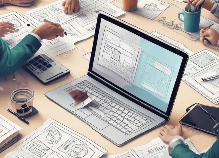 A modern workspace with diverse team collaborating on technology projects.