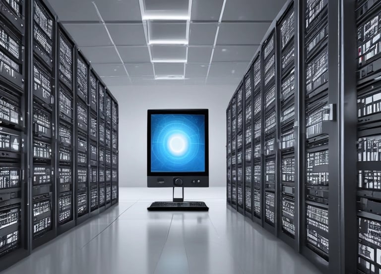 A technician installing solar panels on a commercial building rooftop under a clear blue sky.