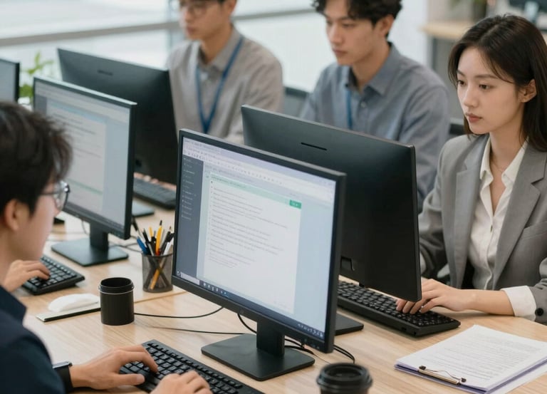 A professional team collaborating in a modern office with technology and logistics elements.