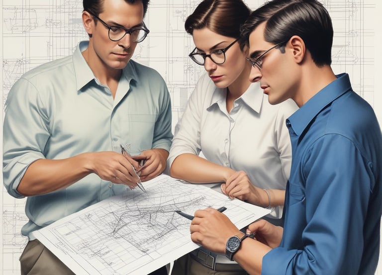 A team of IT professionals collaborating over laptops in a modern office.