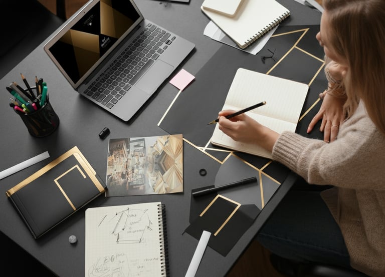 Verve Phoenix content marketing team collaborating on blog ideas and visual content creation in a stylish workspace.