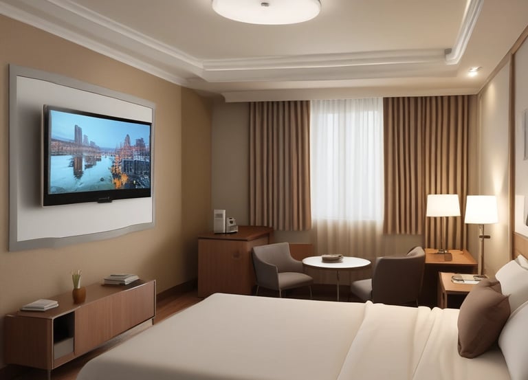 A technician installing cables in a commercial building for RF signal distribution.