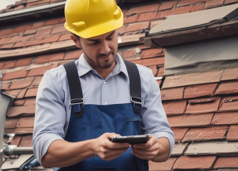 A team collaborating over marketing plans with roofing and HVAC visuals on screens.