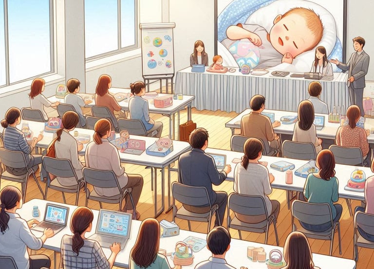 Sala en la que se imparte una charla sobre el sueño infantil a diferentes padres