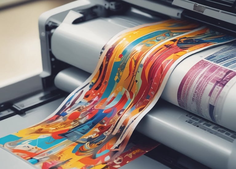 A vibrant image showcasing various printed signs and banners.