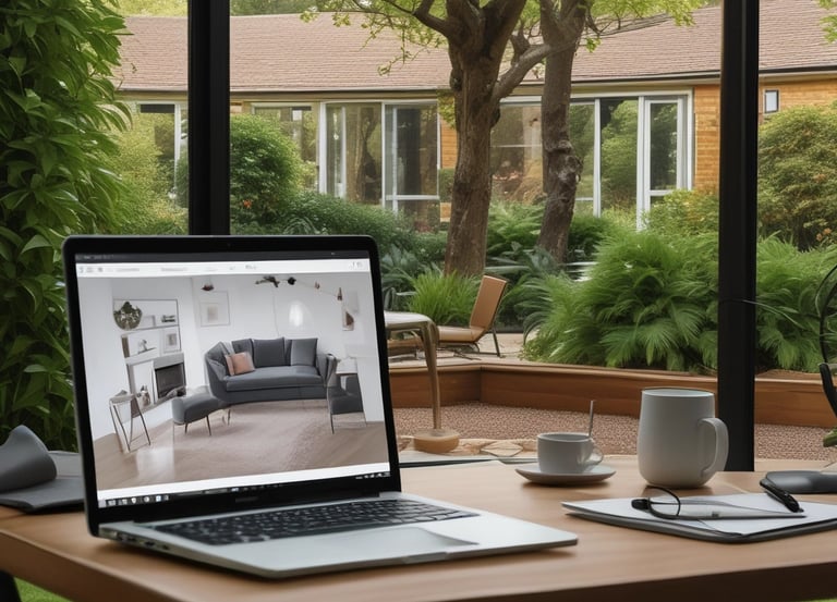 a laptop computer sitting on top of a wooden table