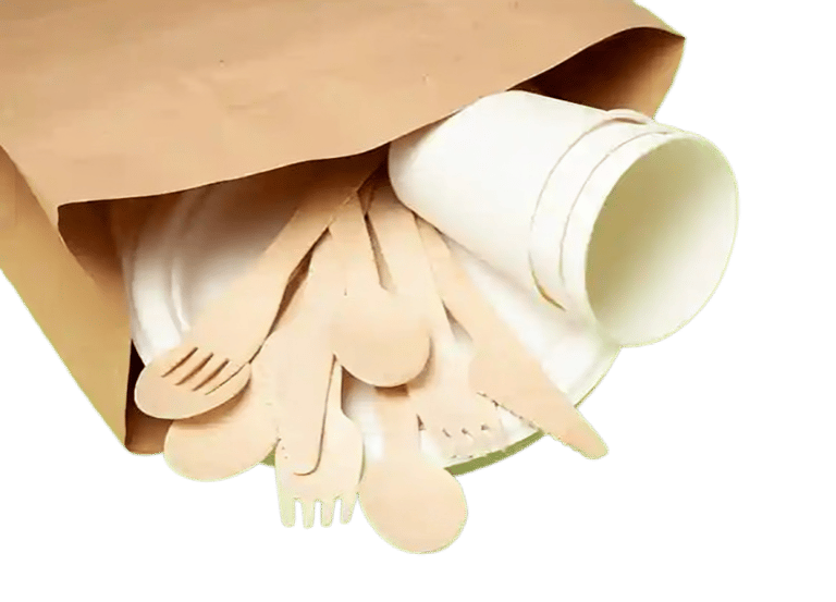 a paper bag with spoons and spoons in it