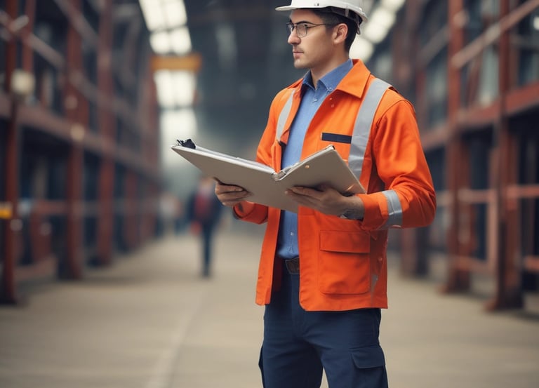 A professional engineer inspecting equipment for compliance.