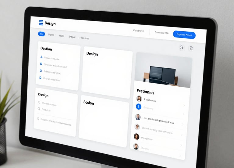 Modern dark-themed web design process illustration with blue accents and clear step icons