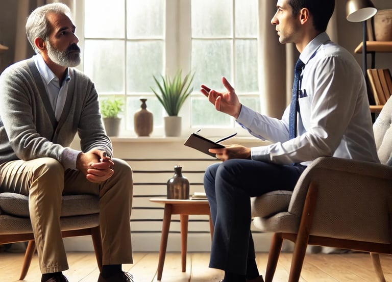 Consulta psicológica en un despacho con un ambiente cálido y profesional