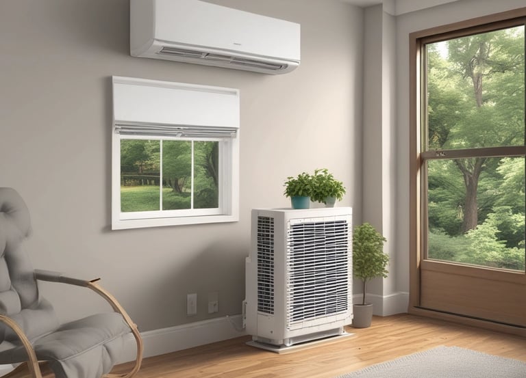 A showroom displaying a variety of air conditioners neatly arranged on two walls. Each unit is placed on shelves with price tags and brand logos visible. The floor is polished and the ceiling has fluorescent lighting.
