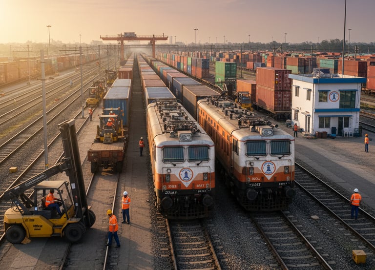 A dynamic view of an Indian freight train service in action..