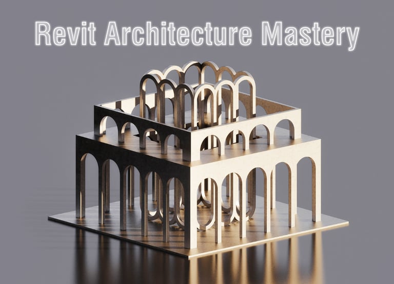 3D model of interconnected arches created in Revit, from the Revit Architecture Mastery course.