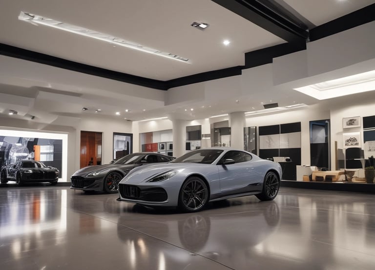 A vibrant car showroom showcasing various models.