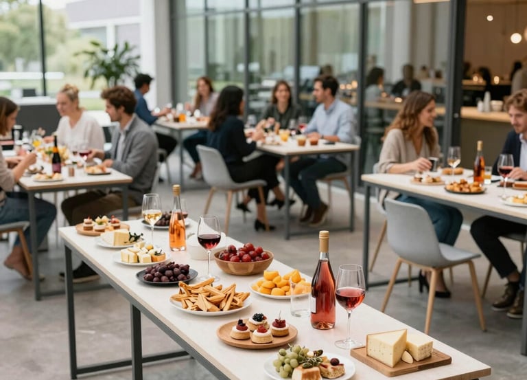 A cozy room with soft lighting, musical instruments, and healthy snacks on a wooden table.