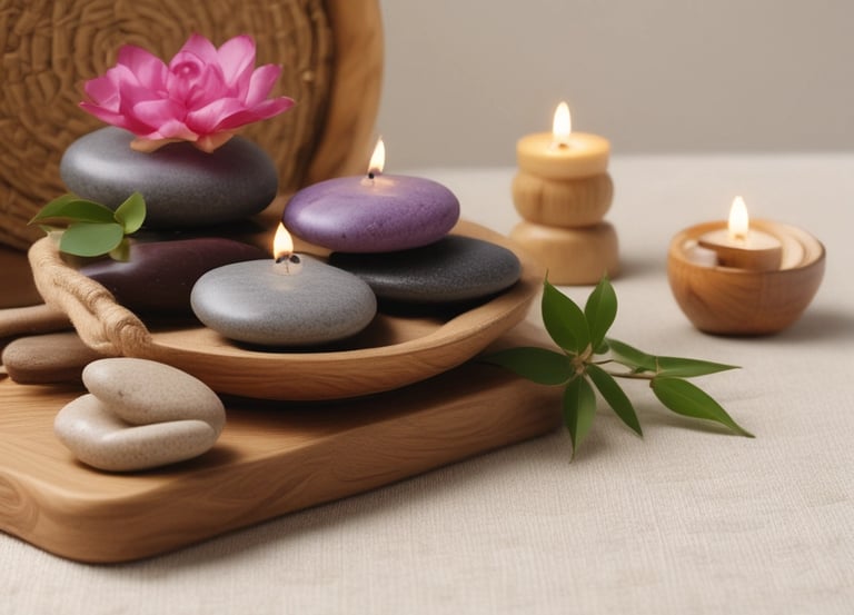A serene massage room with soft lighting and calming decor.